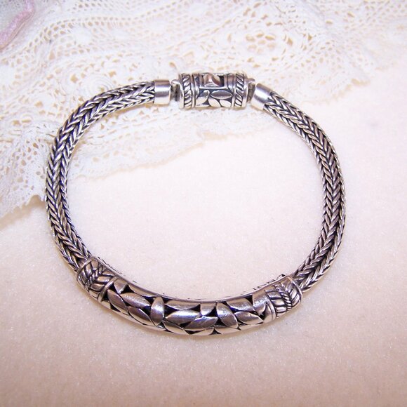 ATI ID Sterling Silver 5mm Wheat Chain Bracelet - 7" to 7.25" | Cut Leaf Front - Picture 6 of 12